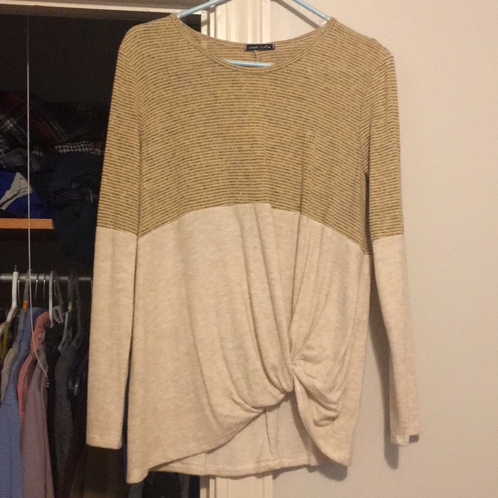 Long sleeve soft striped knotted top